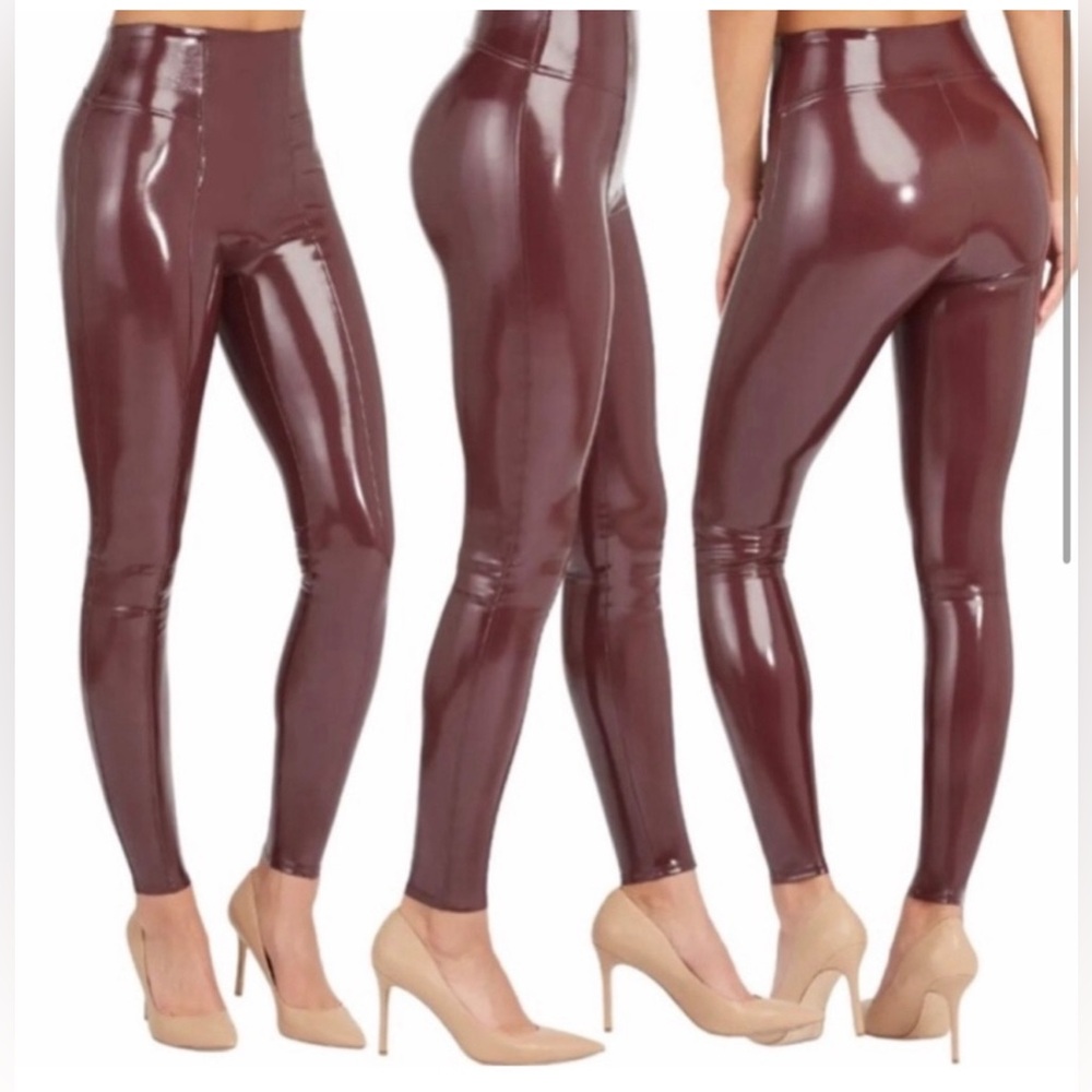 SPANX Faux Patent Leather Leggings Size Large NWT Ruby colored